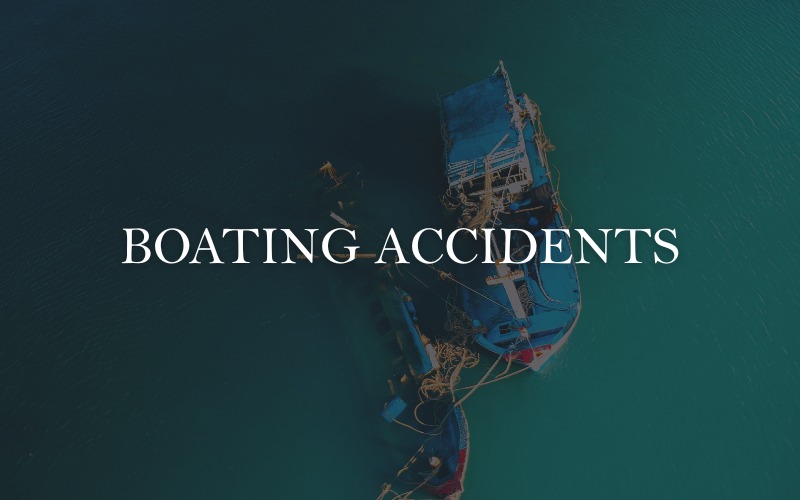 Damaged boat at a dock after a collision on the water — representing legal services for boating accident victims. Personal injury lawyers help clients injured in recreational and commercial boat crashes pursue compensation for injuries, medical costs, and lost wages.